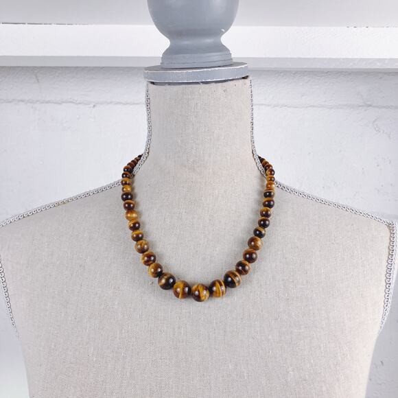 Signed Jay King DTR Sterling Silver Tiger Eye Graduated Gemstone Necklace 22 VTG - Picture 8 of 11